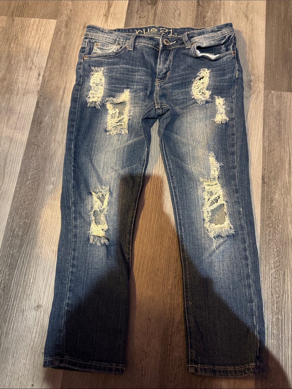 Rue21 Women’s Distressed Dark Blue Boyfriend Jeans